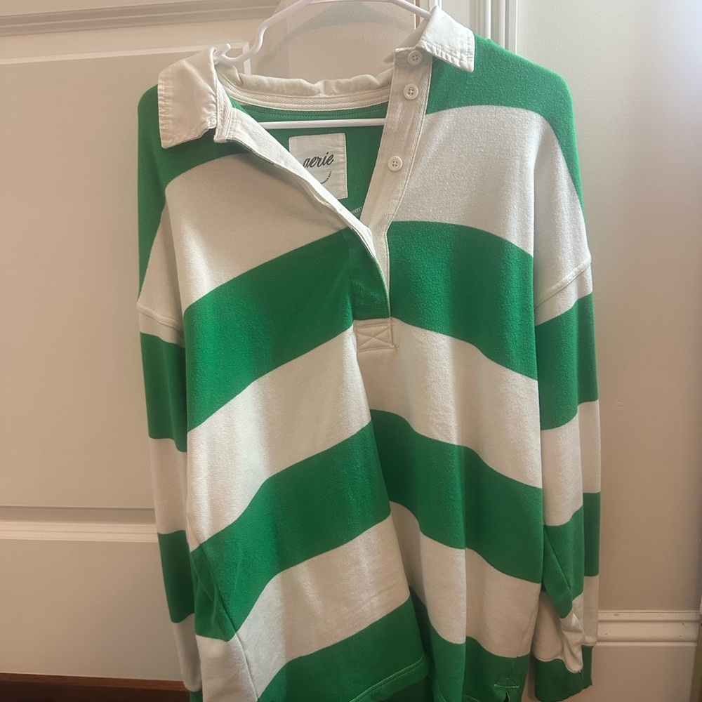 Aerie Bold Green and White Striped Sweater